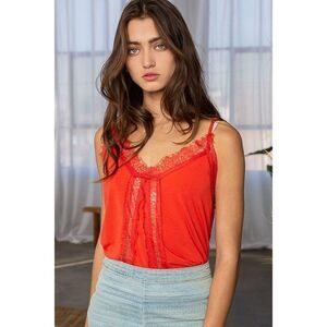Run Away With Me Lace Tank in Cherry
